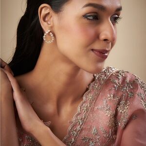 Gold Finish Kundan Polki Stud Earrings in Sterling Silver